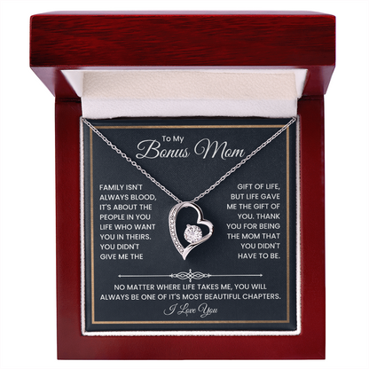 Bonus Mom Necklace – To My Bonus Mom Necklace Gift from Step Daughter or Son, Sterling Silver Family Love Jewelry