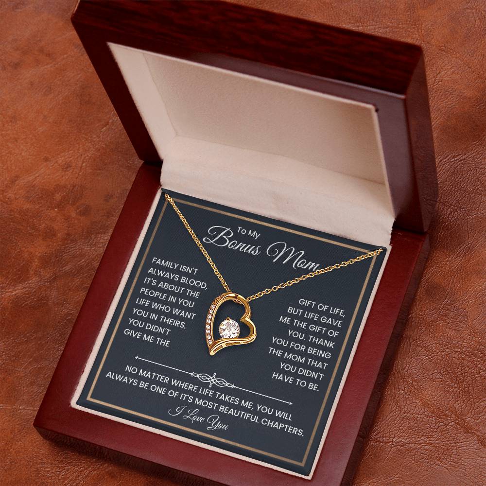 Bonus Mom Necklace – To My Bonus Mom Necklace Gift from Step Daughter or Son, Sterling Silver Family Love Jewelry