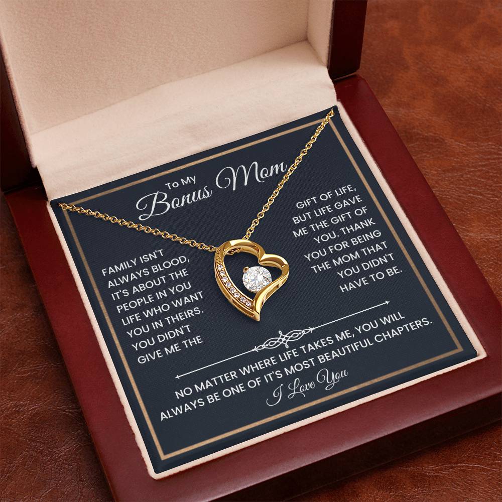Bonus Mom Necklace – To My Bonus Mom Necklace Gift from Step Daughter or Son, Sterling Silver Family Love Jewelry