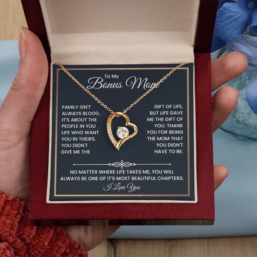 Bonus Mom Necklace – To My Bonus Mom Necklace Gift from Step Daughter or Son, Sterling Silver Family Love Jewelry
