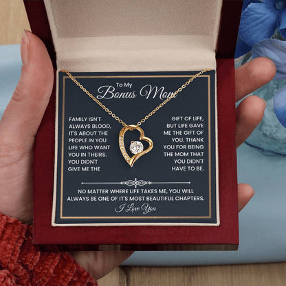 Bonus Mom Necklace – To My Bonus Mom Necklace Gift from Step Daughter or Son, Sterling Silver Family Love Jewelry
