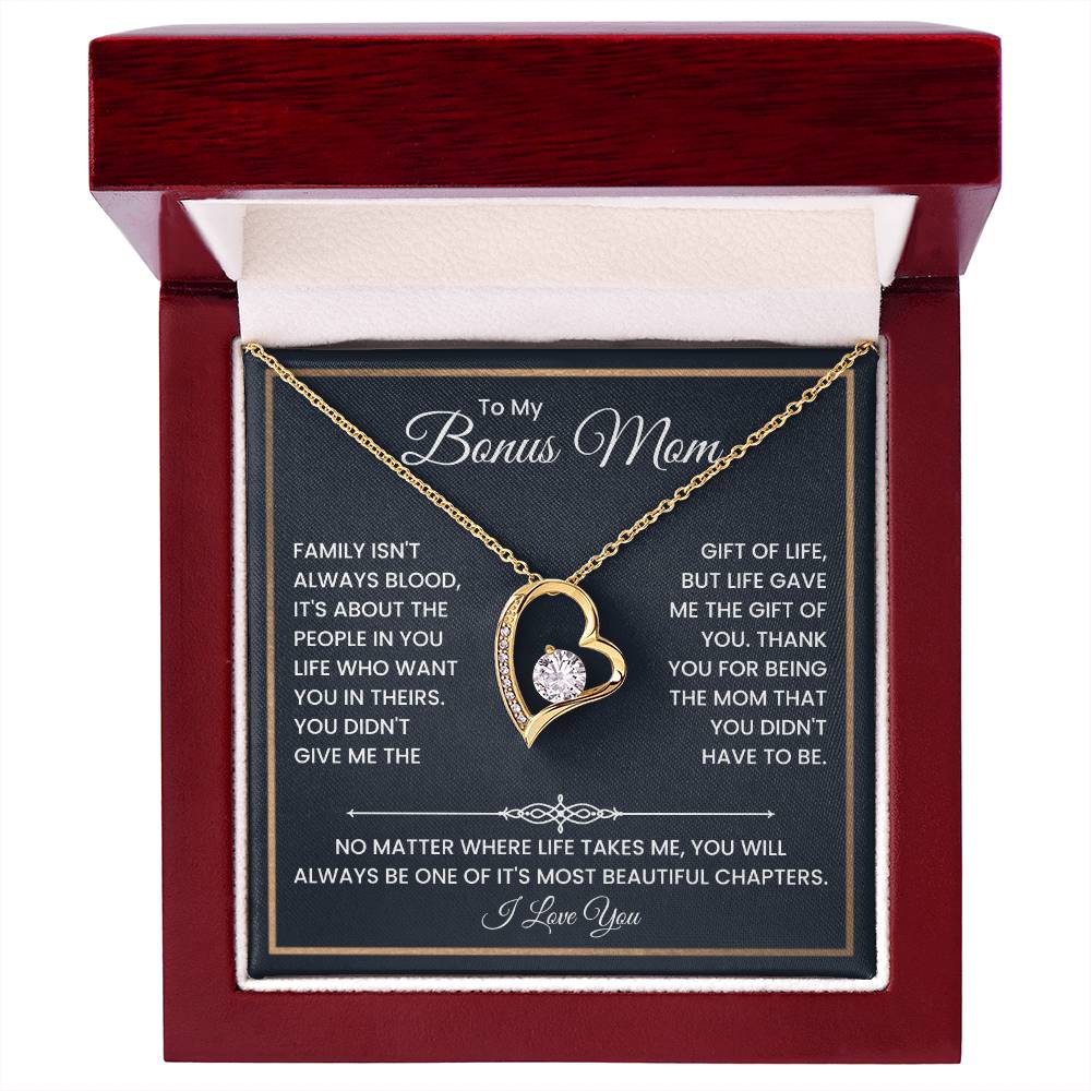 Bonus Mom Necklace – To My Bonus Mom Necklace Gift from Step Daughter or Son, Sterling Silver Family Love Jewelry