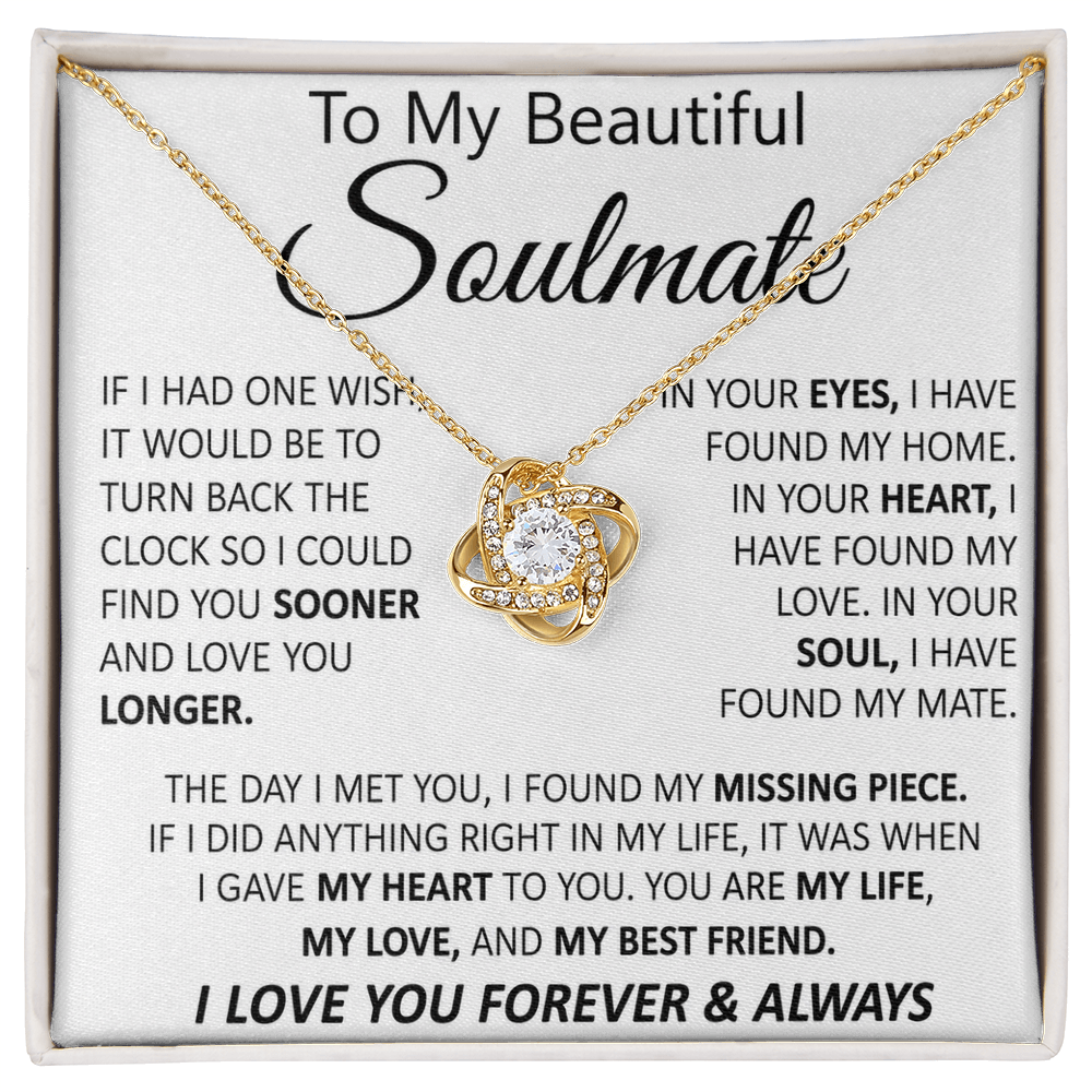 To My Soulmate Necklace for Women, Love Knot Necklace for Wife