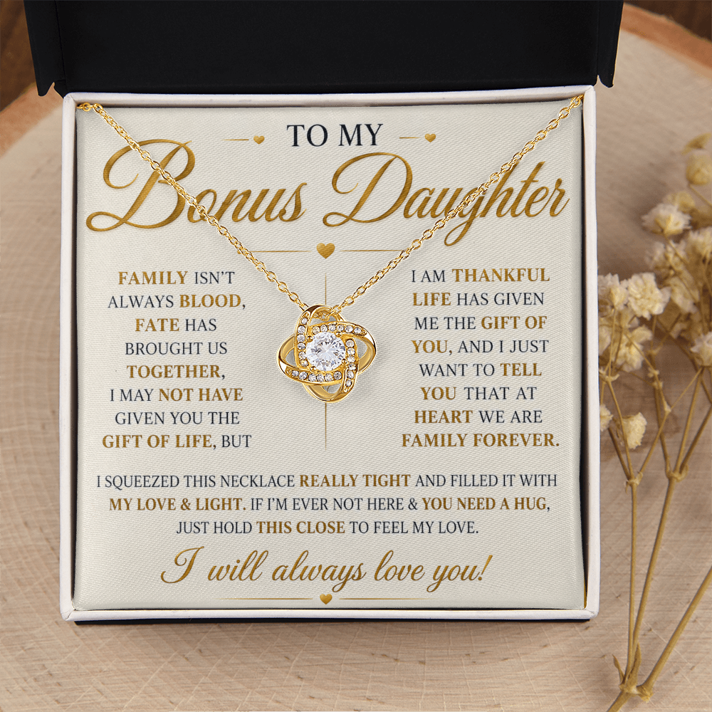 To My Bonus Daughter - Always Keep Me in Your Heart - Love Knot Necklace
