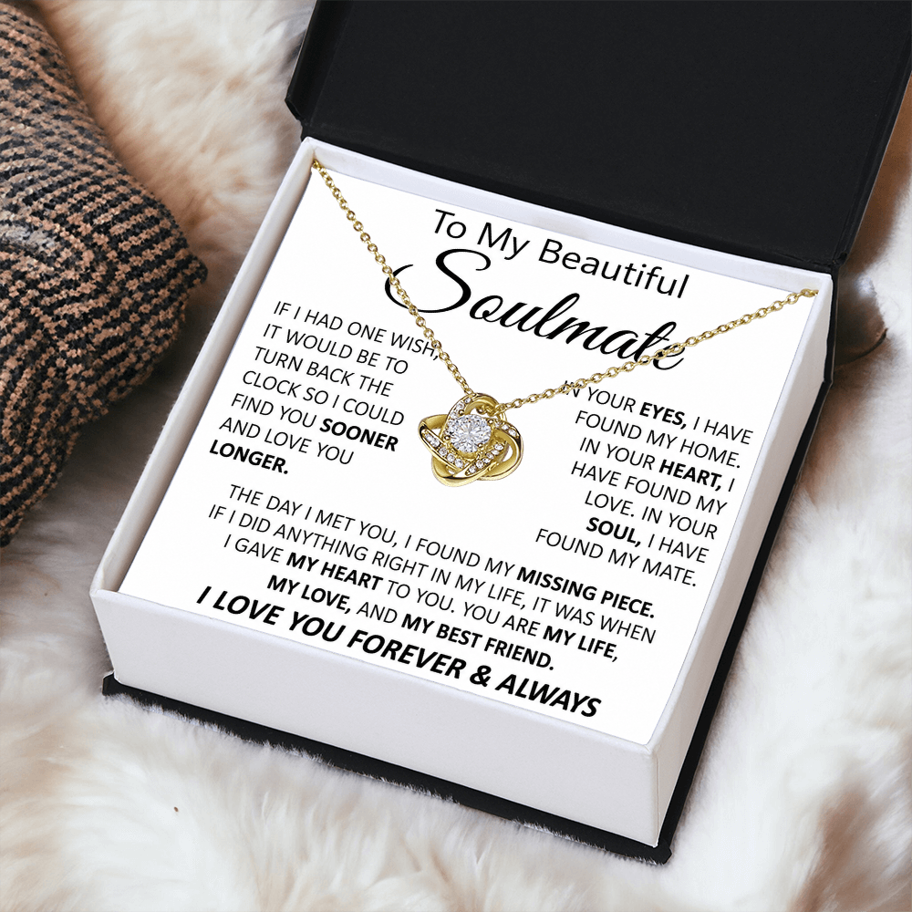 To My Soulmate Necklace for Women, Love Knot Necklace for Wife