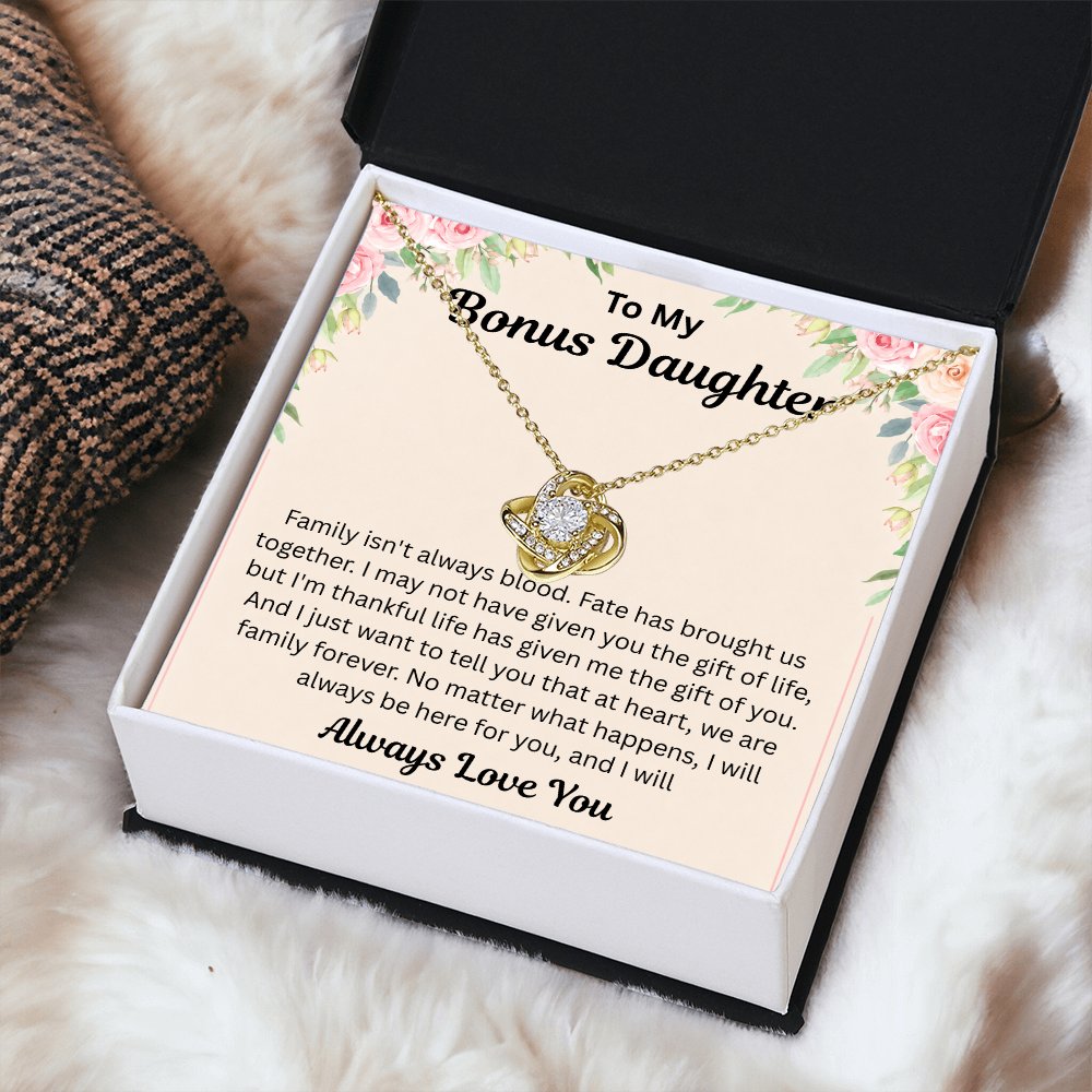 To My Bonus Daughter - We Are Family Forever - Love Knot Necklace