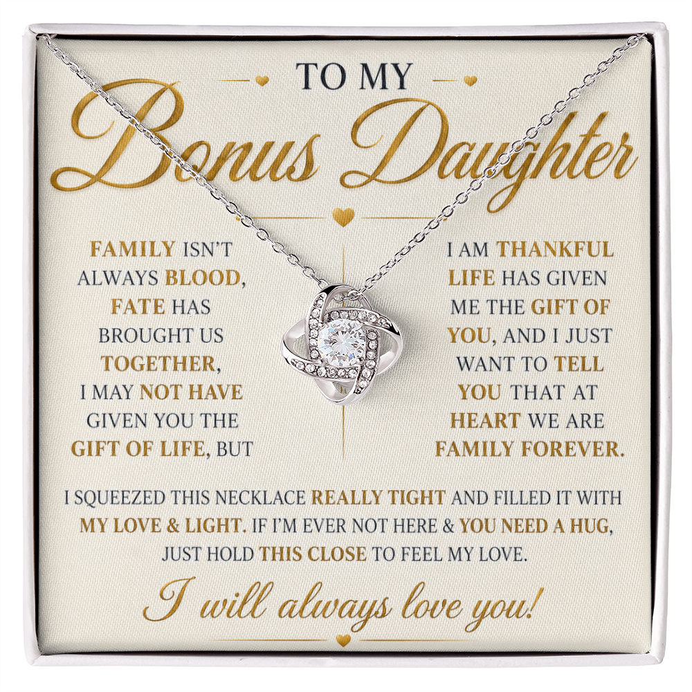 To My Bonus Daughter - Always Keep Me in Your Heart - Love Knot Necklace