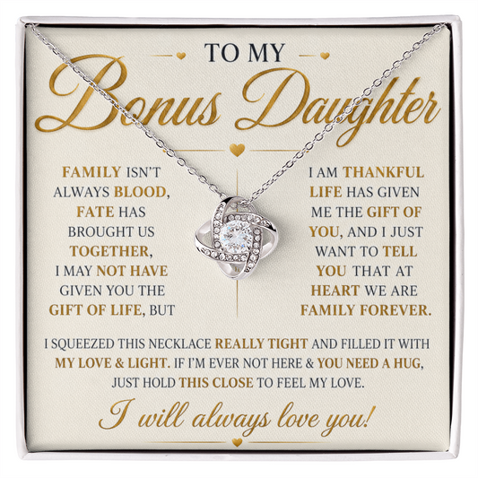 To My Bonus Daughter - Always Keep Me in Your Heart - Love Knot Necklace