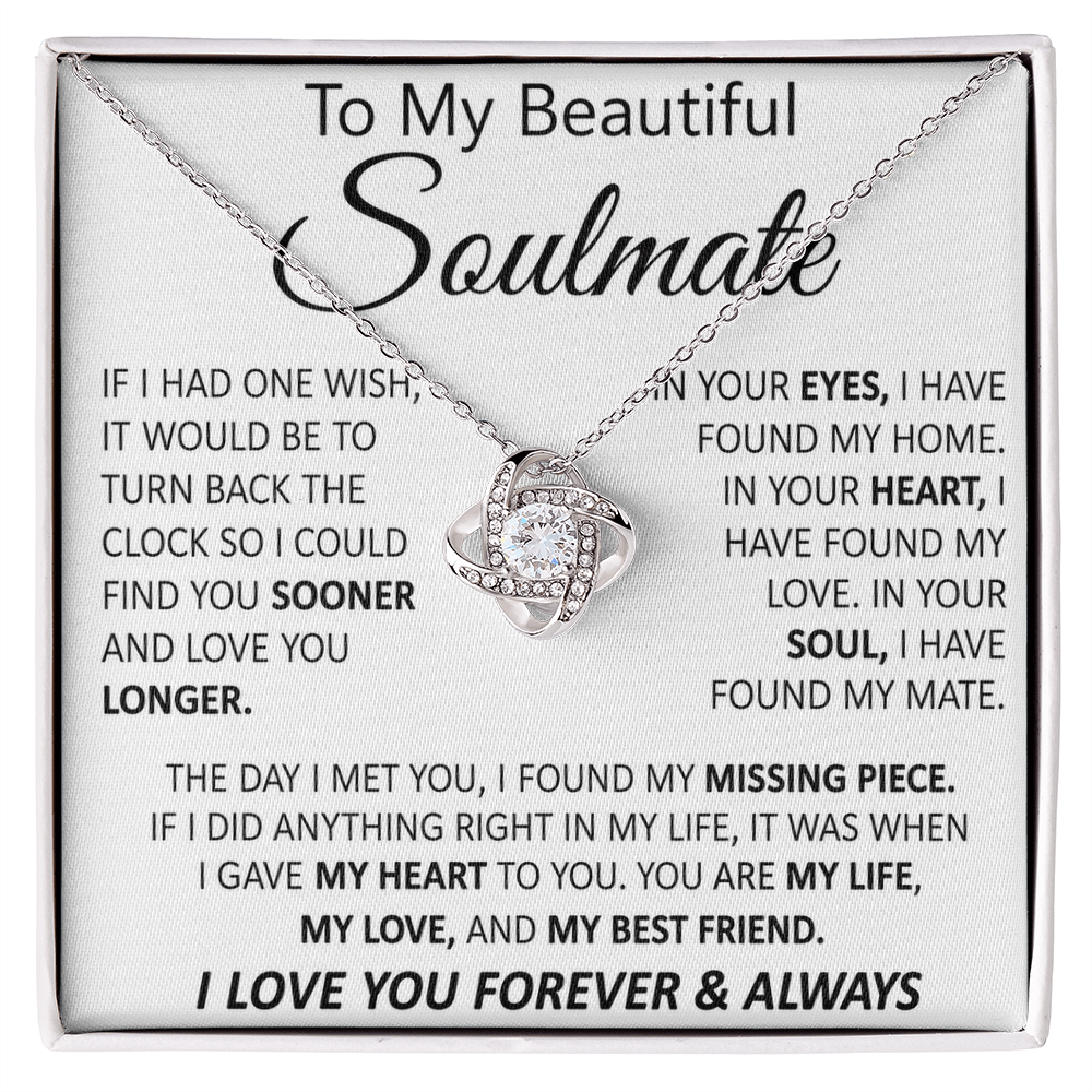 To My Soulmate Necklace for Women, Love Knot Necklace for Wife