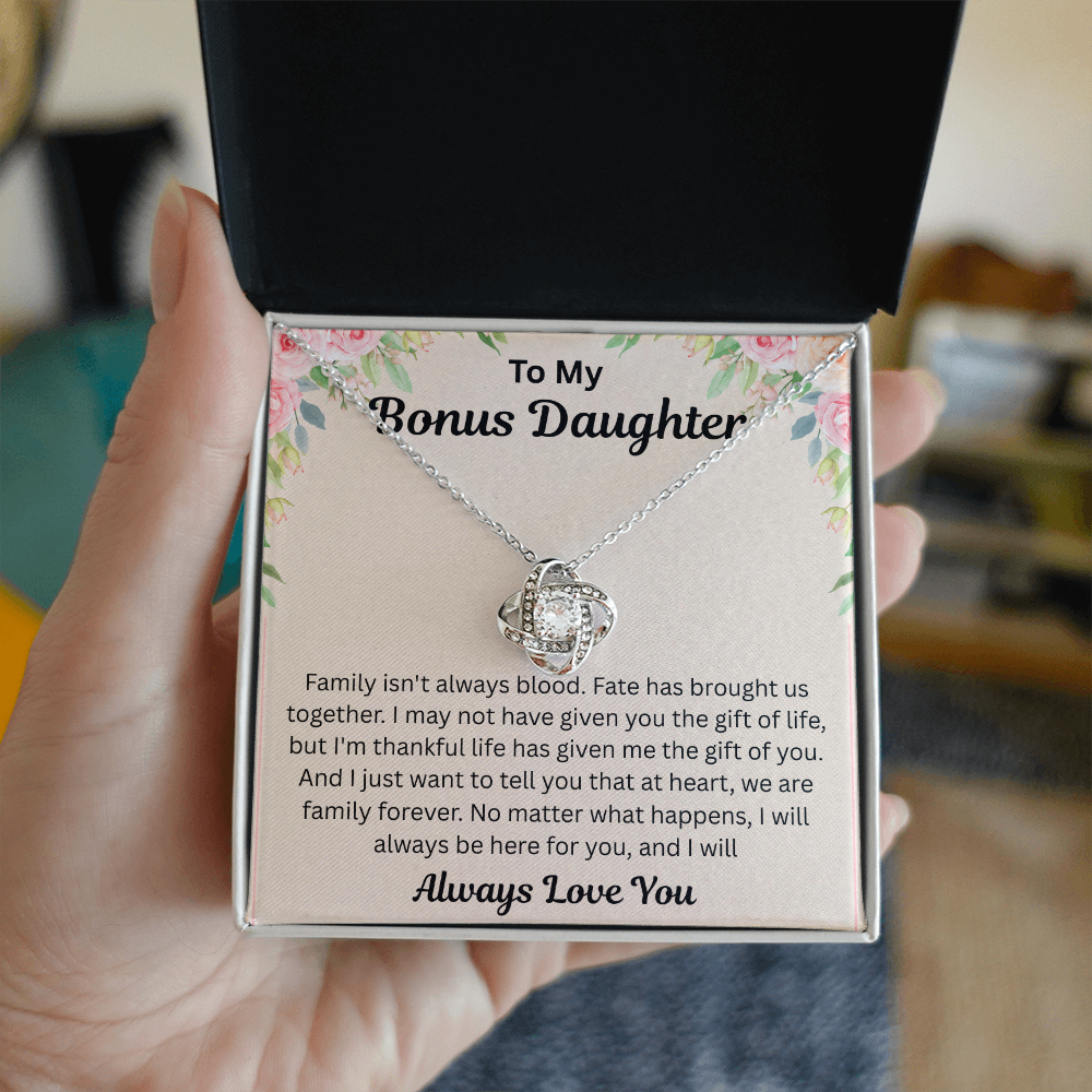 To My Bonus Daughter - We Are Family Forever - Love Knot Necklace