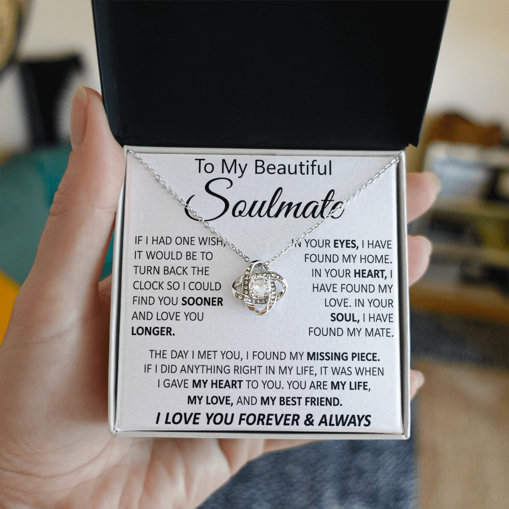 To My Soulmate Necklace for Women, Love Knot Necklace for Wife