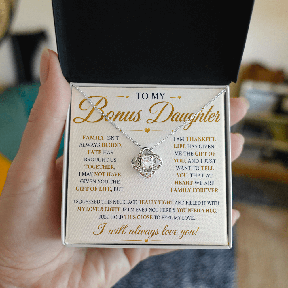 To My Bonus Daughter - Always Keep Me in Your Heart - Love Knot Necklace