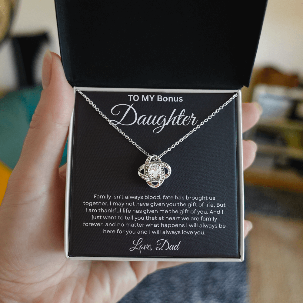 To My Beautiful Bonus Daughter - I Will Be Always Love You - Love Knot Necklace