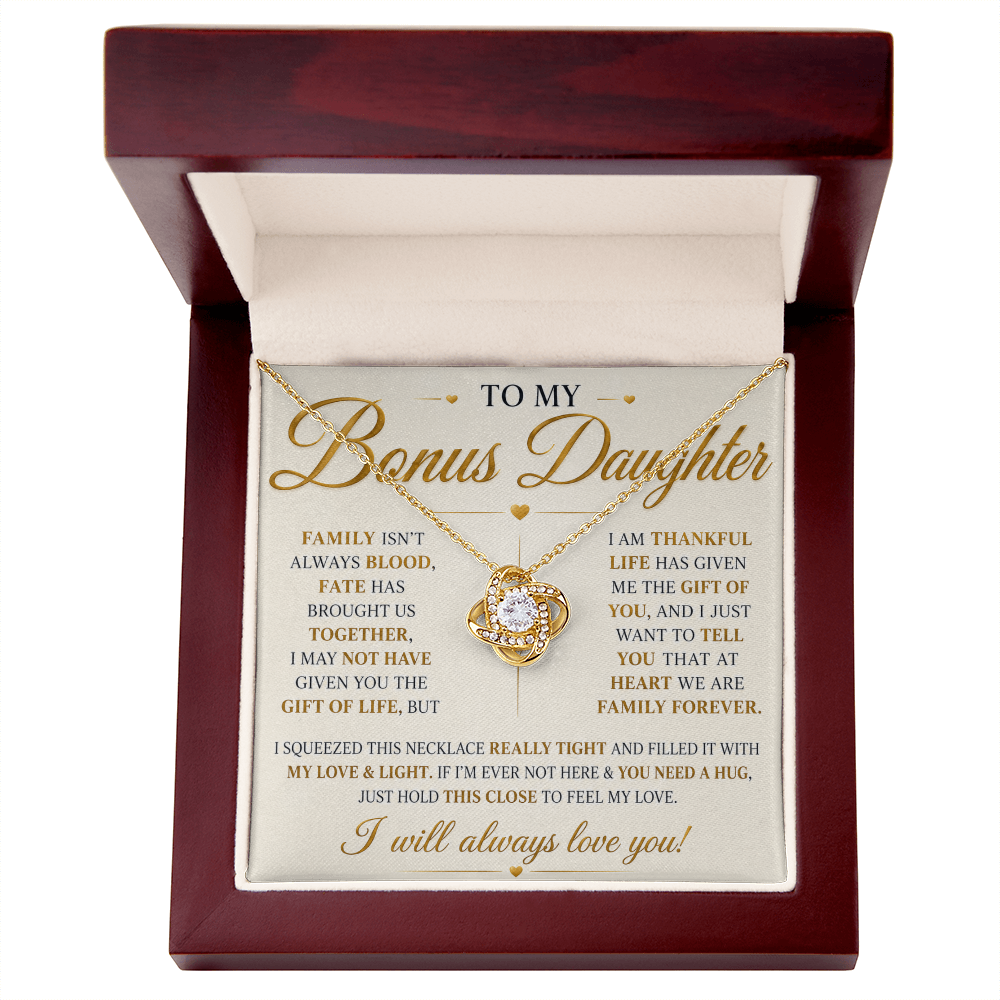 To My Bonus Daughter - Always Keep Me in Your Heart - Love Knot Necklace