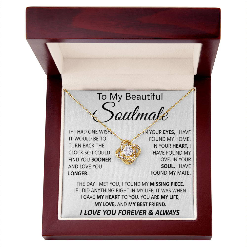 To My Soulmate Necklace for Women, Love Knot Necklace for Wife