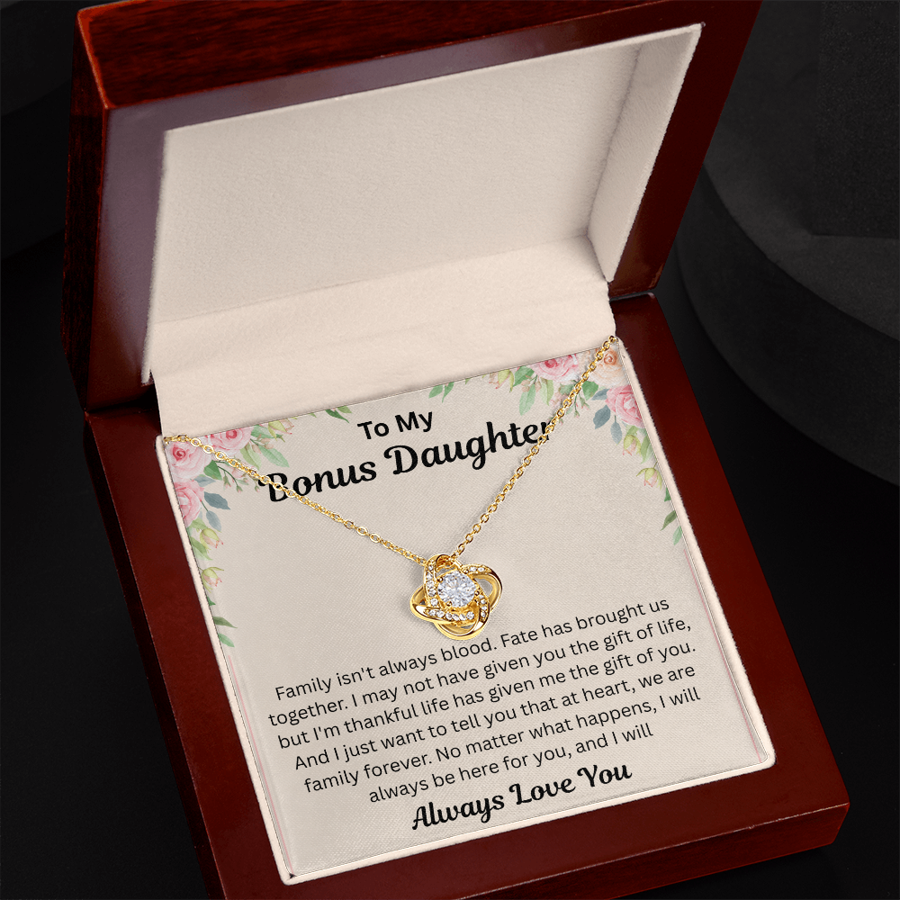 To My Bonus Daughter - We Are Family Forever - Love Knot Necklace
