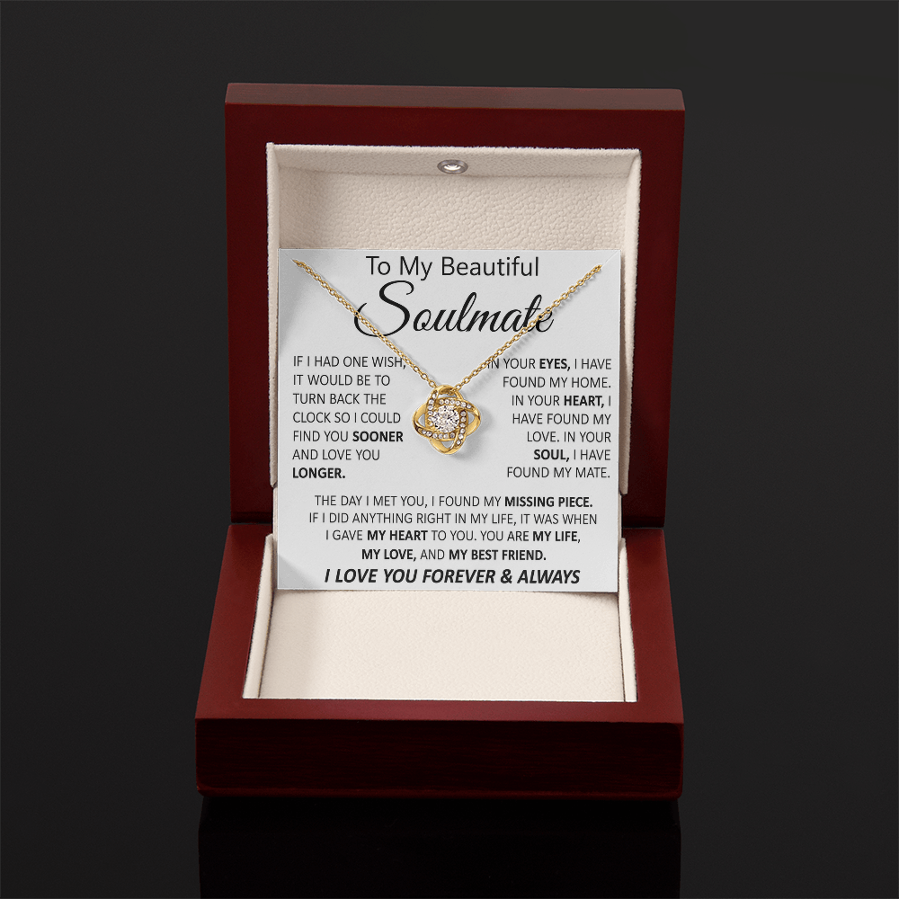 To My Soulmate Necklace for Women, Love Knot Necklace for Wife