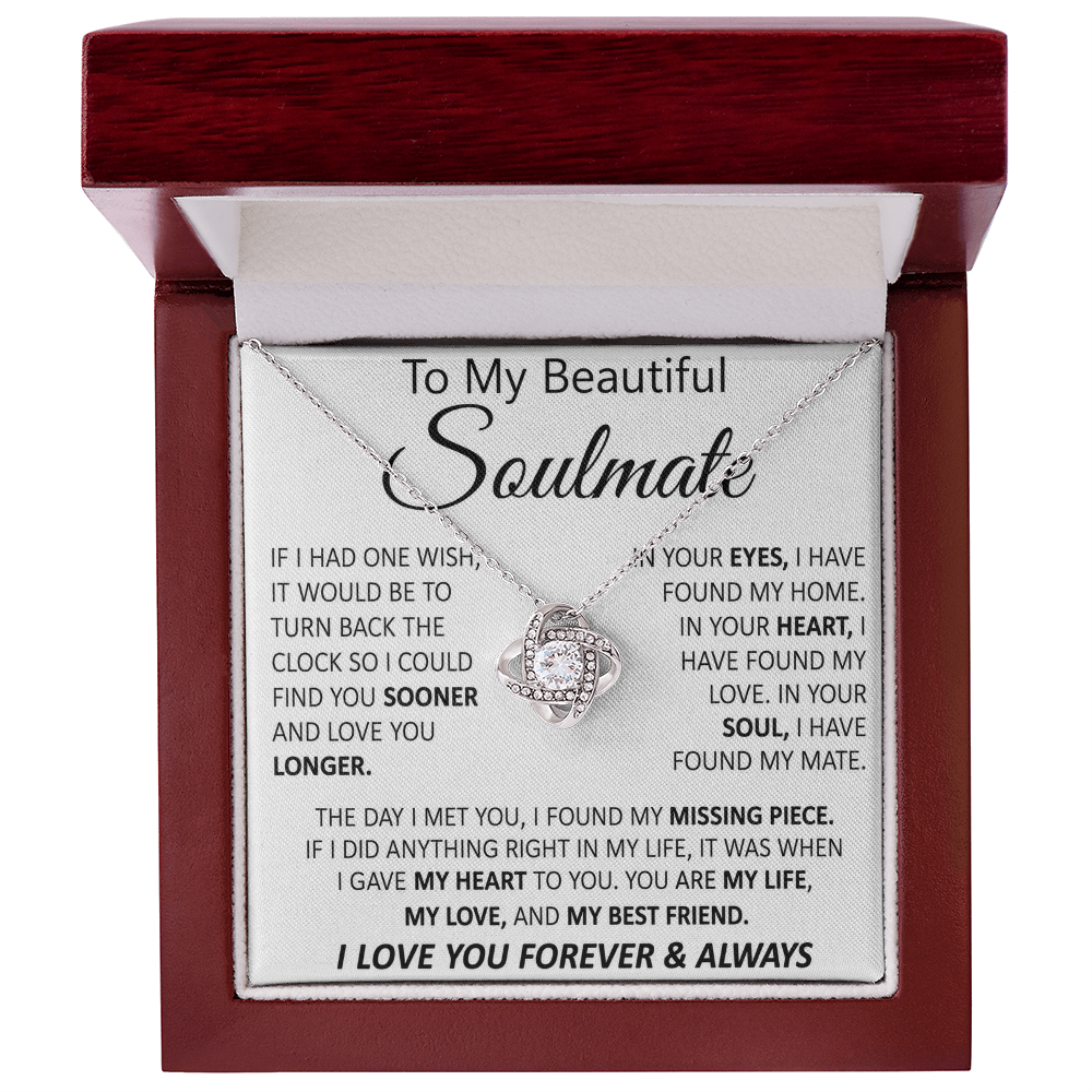 To My Soulmate Necklace for Women, Love Knot Necklace for Wife