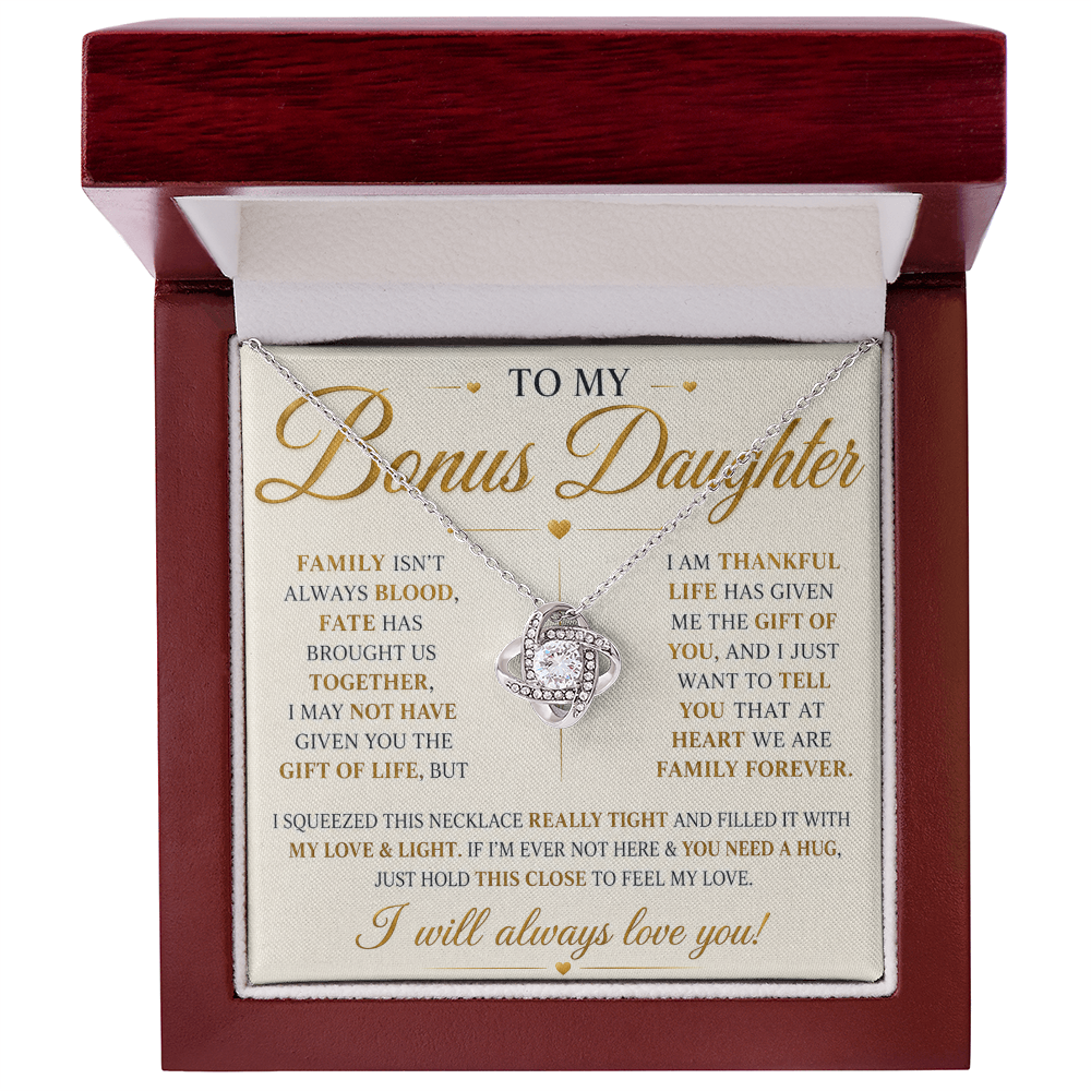 To My Bonus Daughter - Always Keep Me in Your Heart - Love Knot Necklace