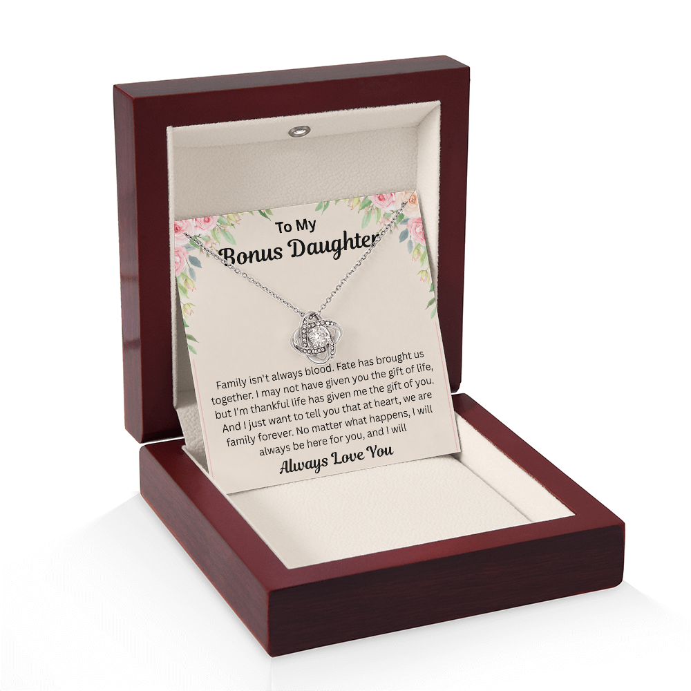 To My Bonus Daughter - We Are Family Forever - Love Knot Necklace