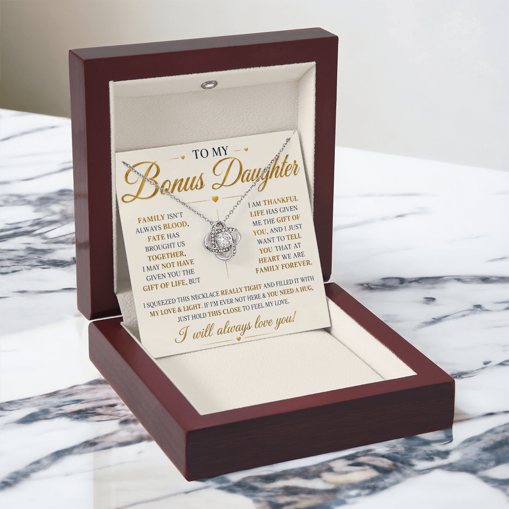 To My Bonus Daughter - Always Keep Me in Your Heart - Love Knot Necklace