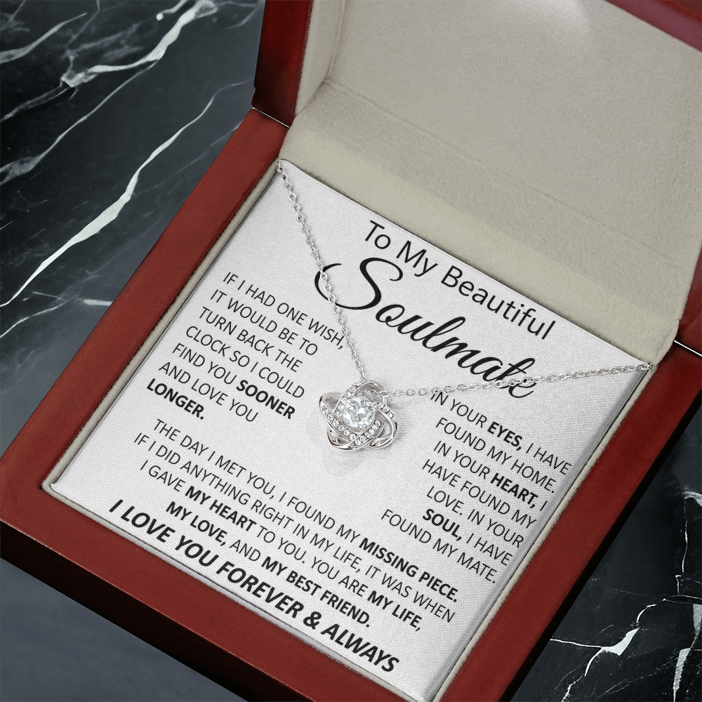 To My Soulmate Necklace for Women, Love Knot Necklace for Wife