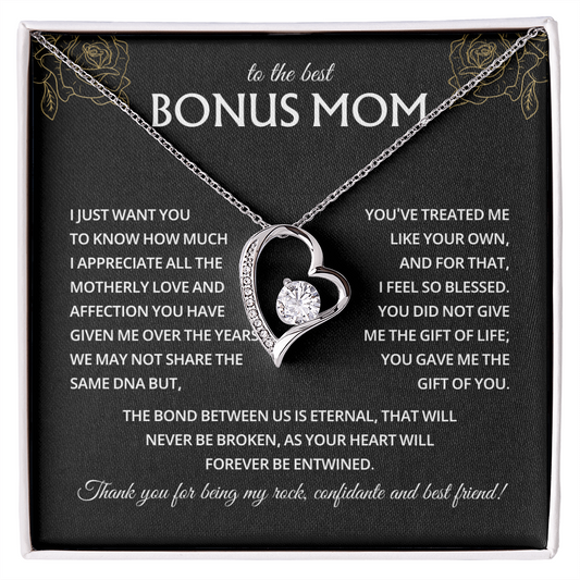 To My Bonus Mom Necklace, Stepmom Birthday Gifts With a Message Card