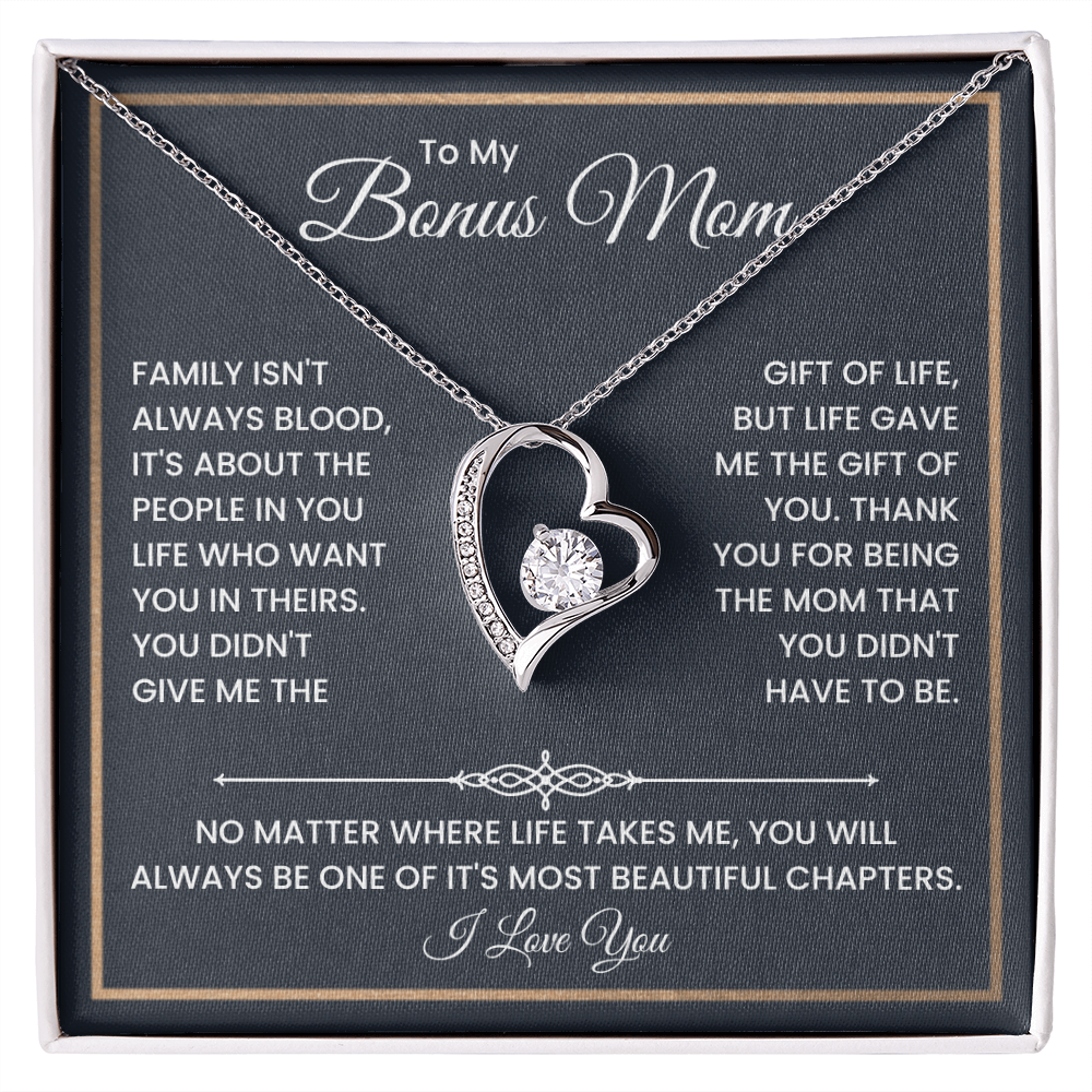 Bonus Mom Necklace – To My Bonus Mom Necklace Gift from Step Daughter or Son, Sterling Silver Family Love Jewelry