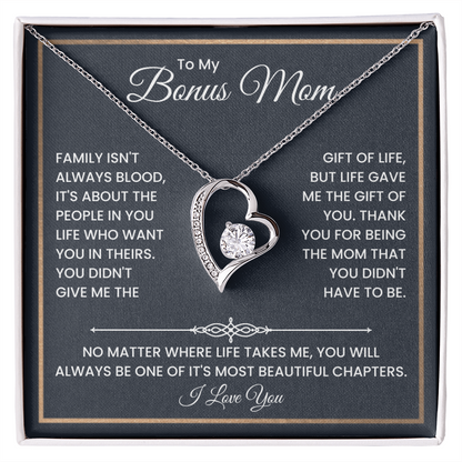 Bonus Mom Necklace – To My Bonus Mom Necklace Gift from Step Daughter or Son, Sterling Silver Family Love Jewelry