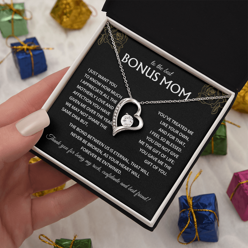 To My Bonus Mom Necklace, Stepmom Birthday Gifts With a Message Card