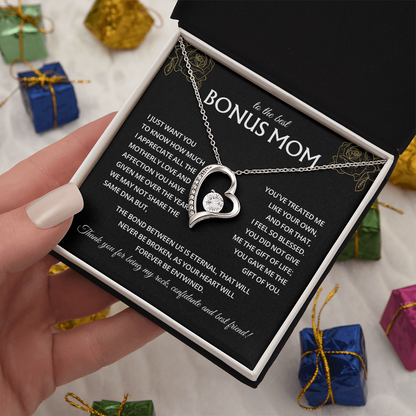 To My Bonus Mom Necklace, Stepmom Birthday Gifts With a Message Card