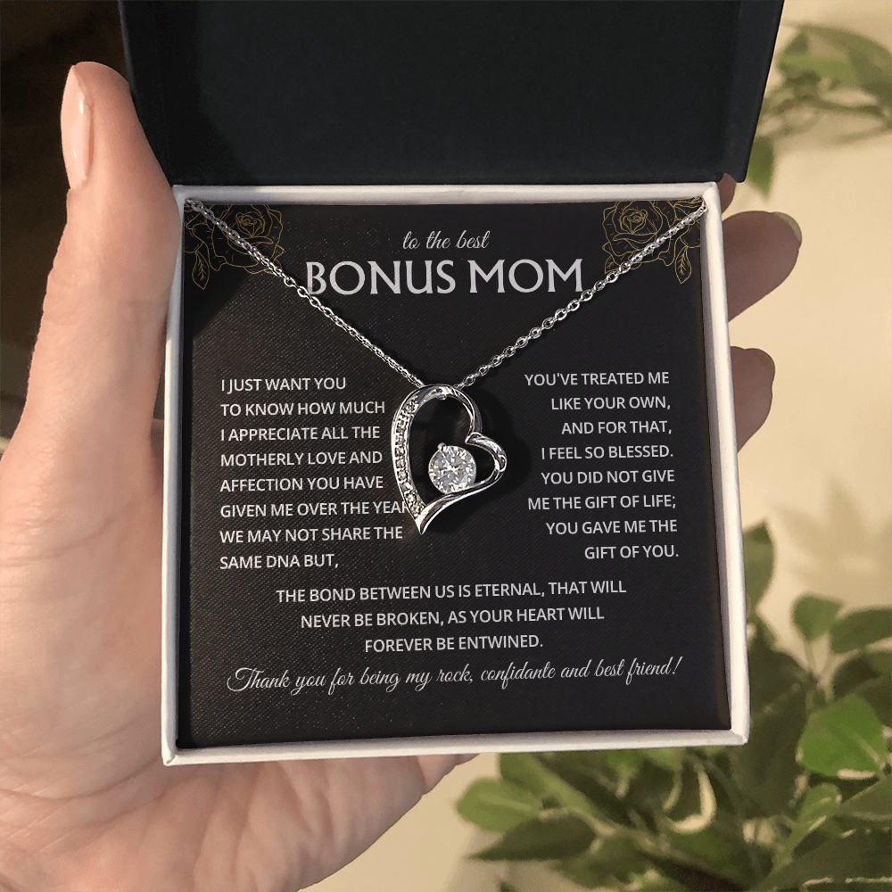 To My Bonus Mom Necklace, Stepmom Birthday Gifts With a Message Card