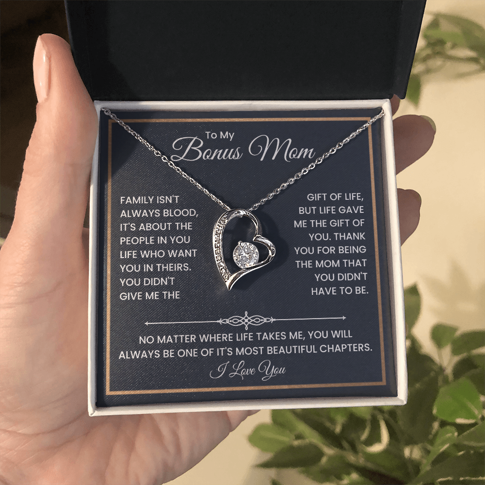 Bonus Mom Necklace – To My Bonus Mom Necklace Gift from Step Daughter or Son, Sterling Silver Family Love Jewelry