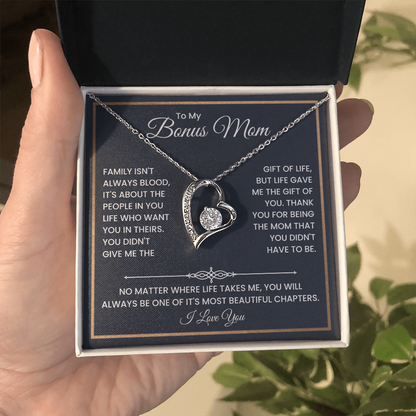 Bonus Mom Necklace – To My Bonus Mom Necklace Gift from Step Daughter or Son, Sterling Silver Family Love Jewelry