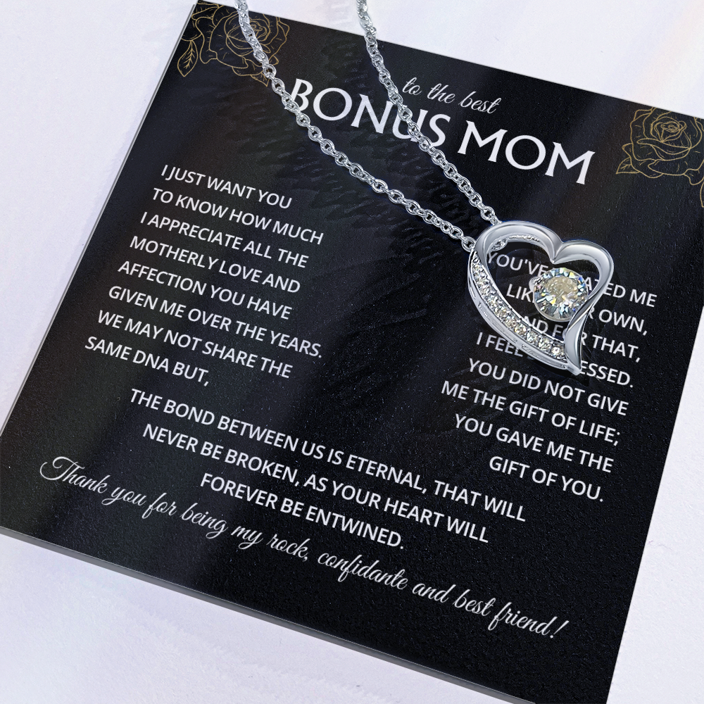 To My Bonus Mom Necklace, Stepmom Birthday Gifts With a Message Card