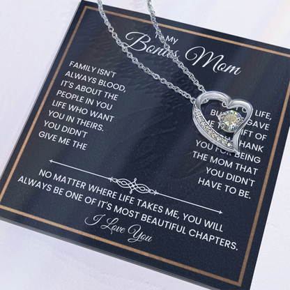 Bonus Mom Necklace – To My Bonus Mom Necklace Gift from Step Daughter or Son, Sterling Silver Family Love Jewelry