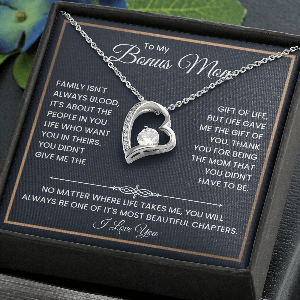 Bonus Mom Necklace – To My Bonus Mom Necklace Gift from Step Daughter or Son, Sterling Silver Family Love Jewelry