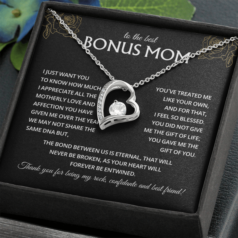 To My Bonus Mom Necklace, Stepmom Birthday Gifts With a Message Card