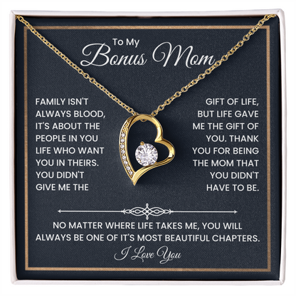Bonus Mom Necklace – To My Bonus Mom Necklace Gift from Step Daughter or Son, Sterling Silver Family Love Jewelry