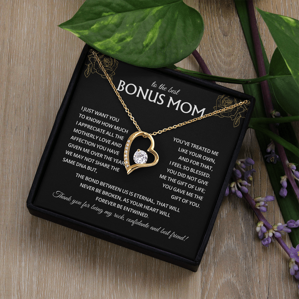 To My Bonus Mom Necklace, Stepmom Birthday Gifts With a Message Card