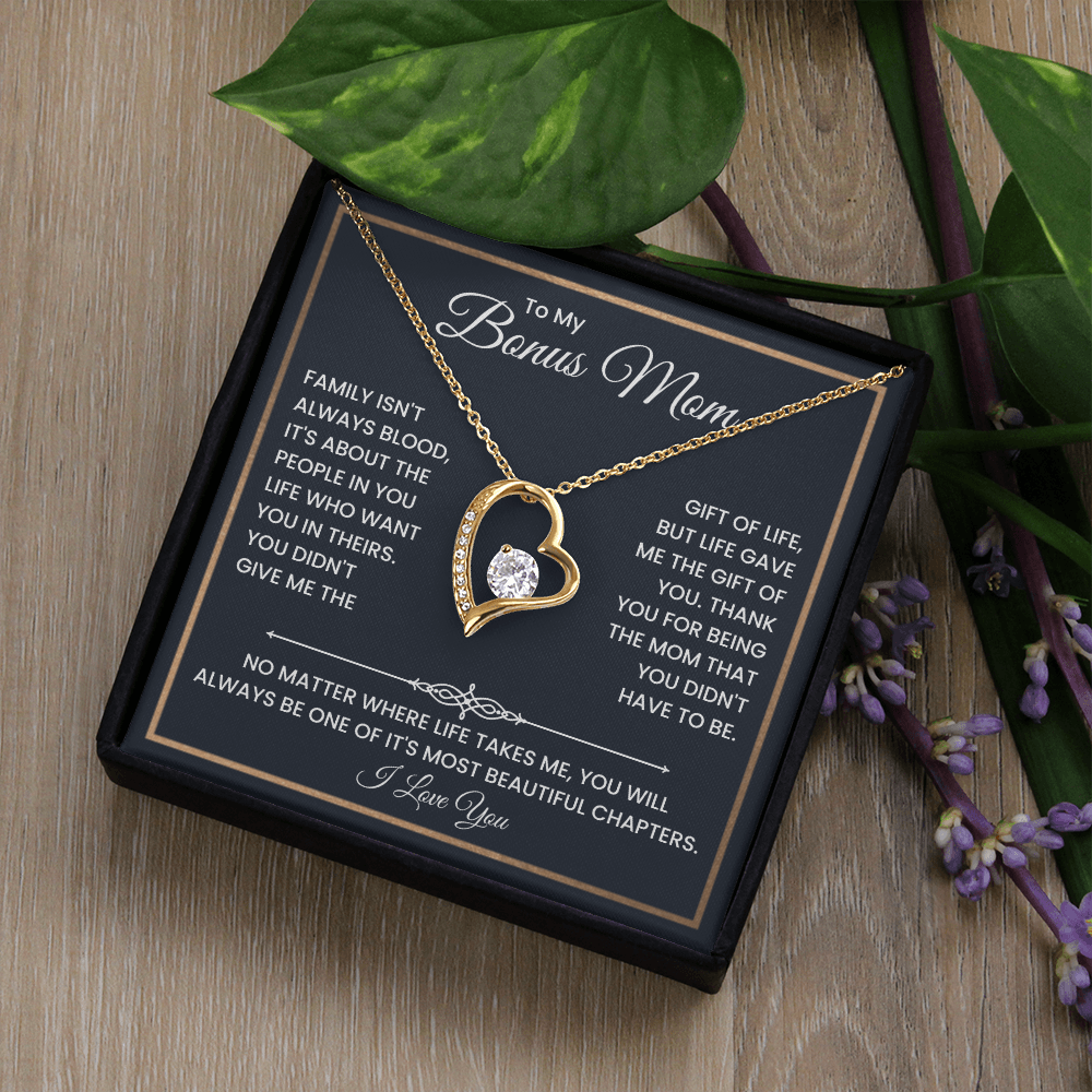 Bonus Mom Necklace – To My Bonus Mom Necklace Gift from Step Daughter or Son, Sterling Silver Family Love Jewelry