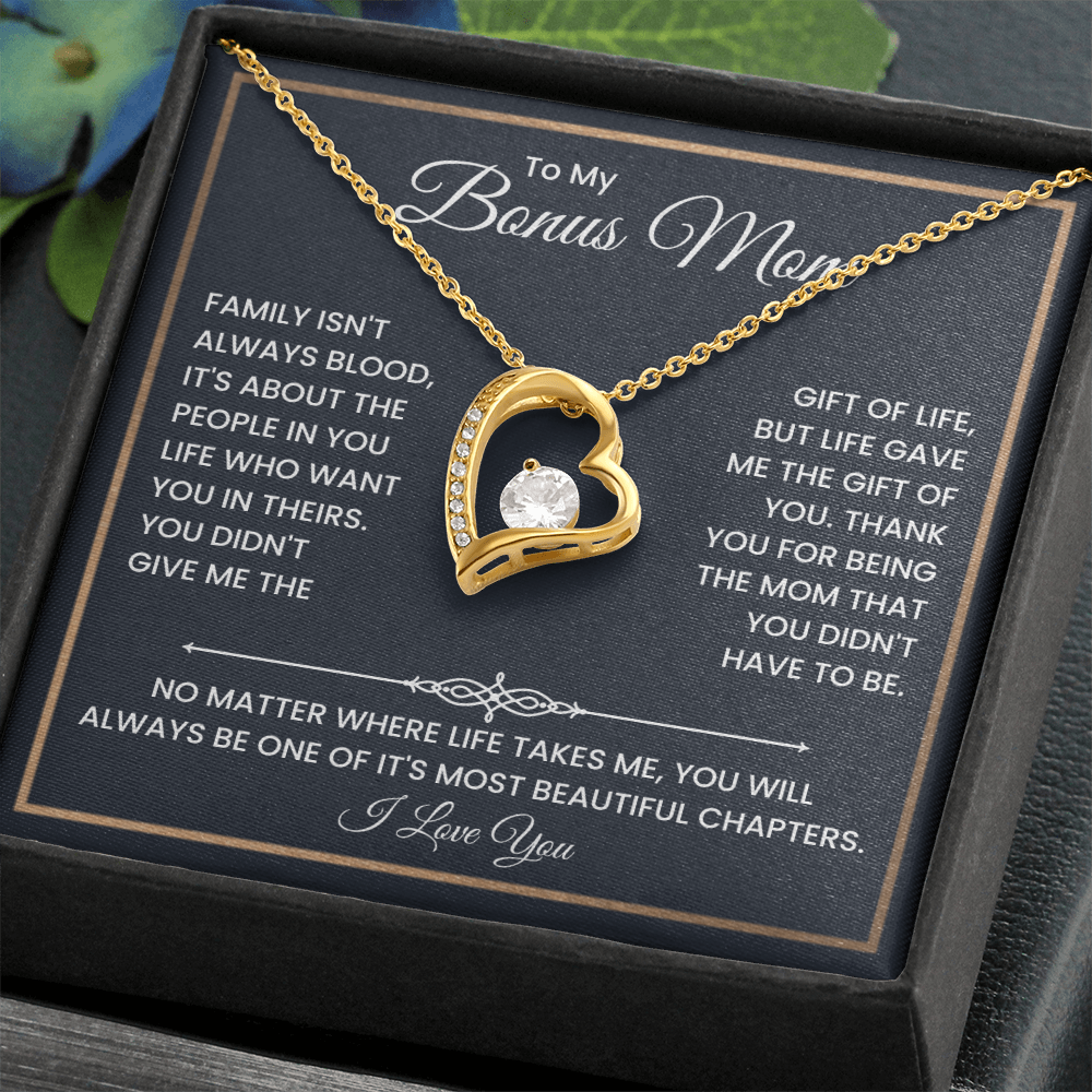 Bonus Mom Necklace – To My Bonus Mom Necklace Gift from Step Daughter or Son, Sterling Silver Family Love Jewelry