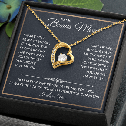 Bonus Mom Necklace – To My Bonus Mom Necklace Gift from Step Daughter or Son, Sterling Silver Family Love Jewelry