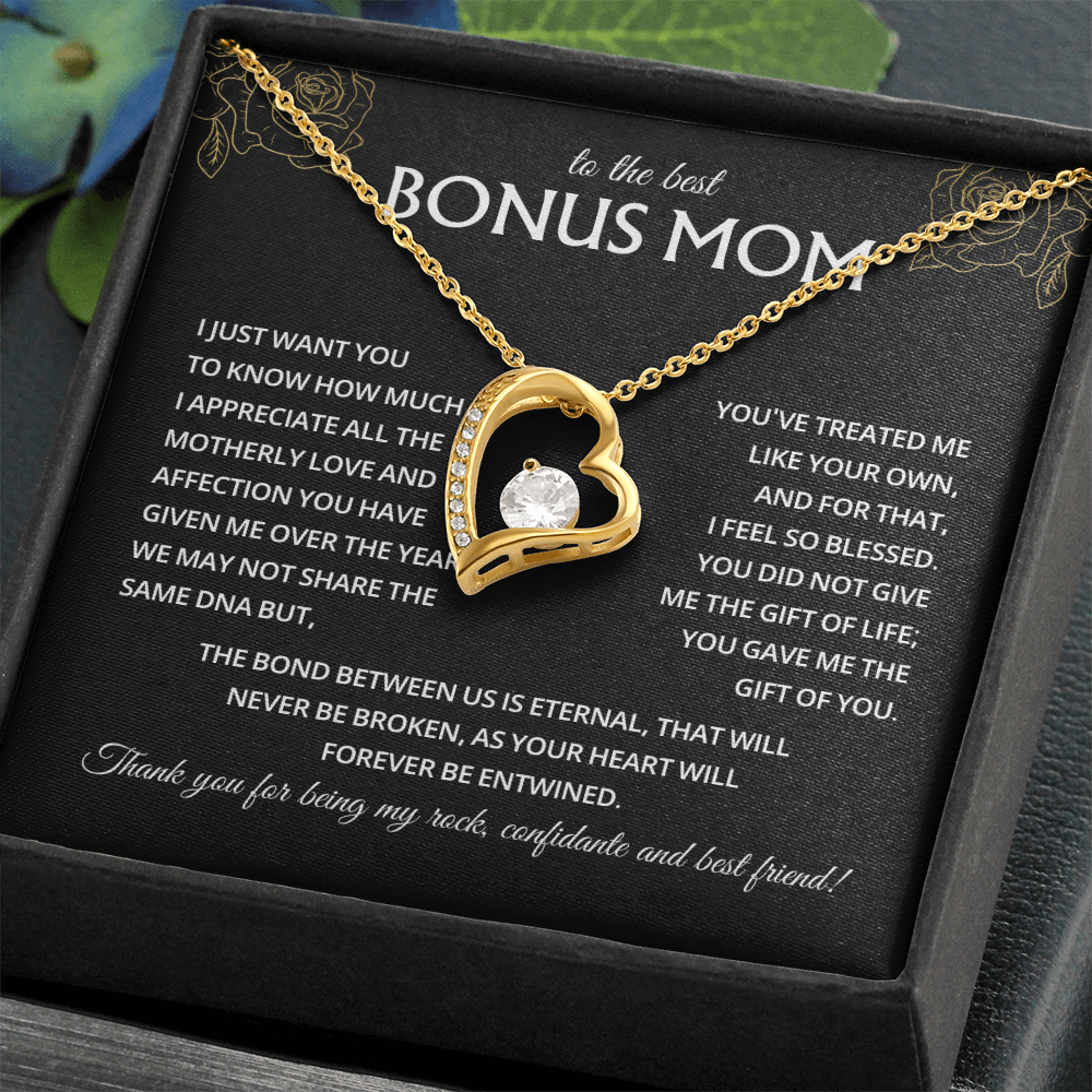 To My Bonus Mom Necklace, Stepmom Birthday Gifts With a Message Card